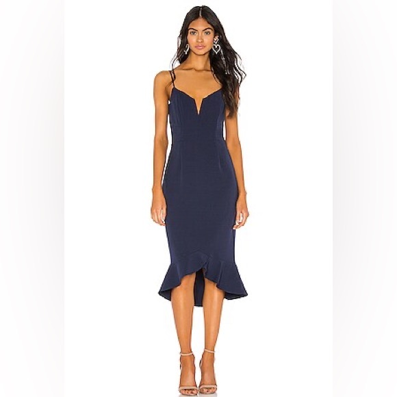 REVOLVE Dresses & Skirts - Kristen Peplum Dress in Navy Bardot Revolve Formal Homecoming